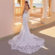 Lace Appliques Spaghetti Straps Floor Length Mermaid Wedding Dress