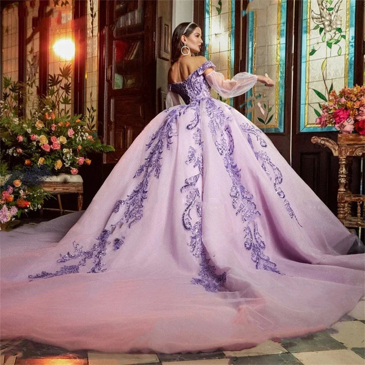 Long Puff Sleeve Quinceanera Dress, Ball Gown