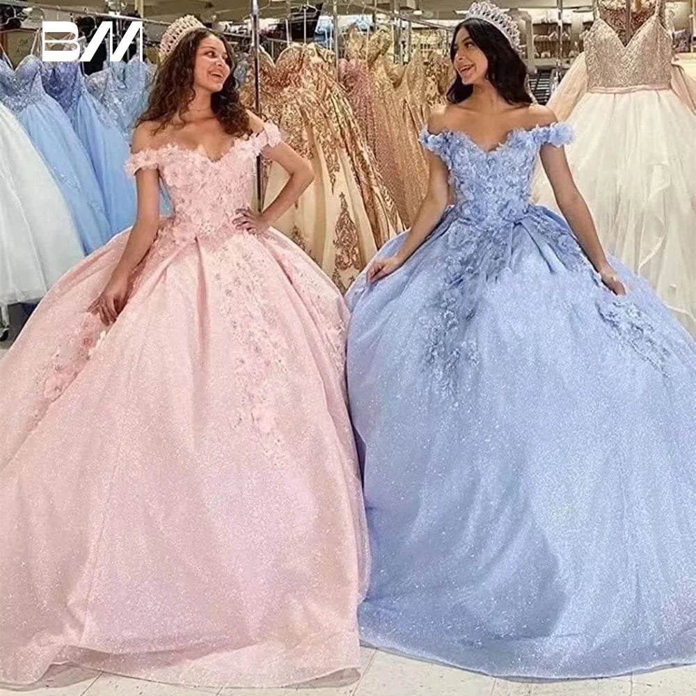 3D Floral Quinceanera Dress Sparkle Tulle Ball Gown