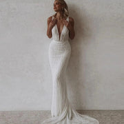 Sexy V-Neck Backless Sleeveless Mermaid Wedding Dress