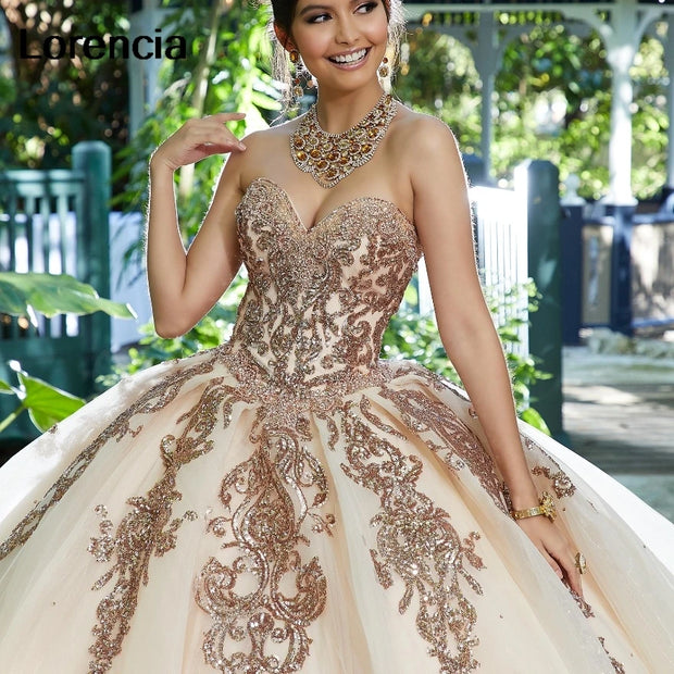 Detachable Sleeve Lace Beading Quinceanera Dress