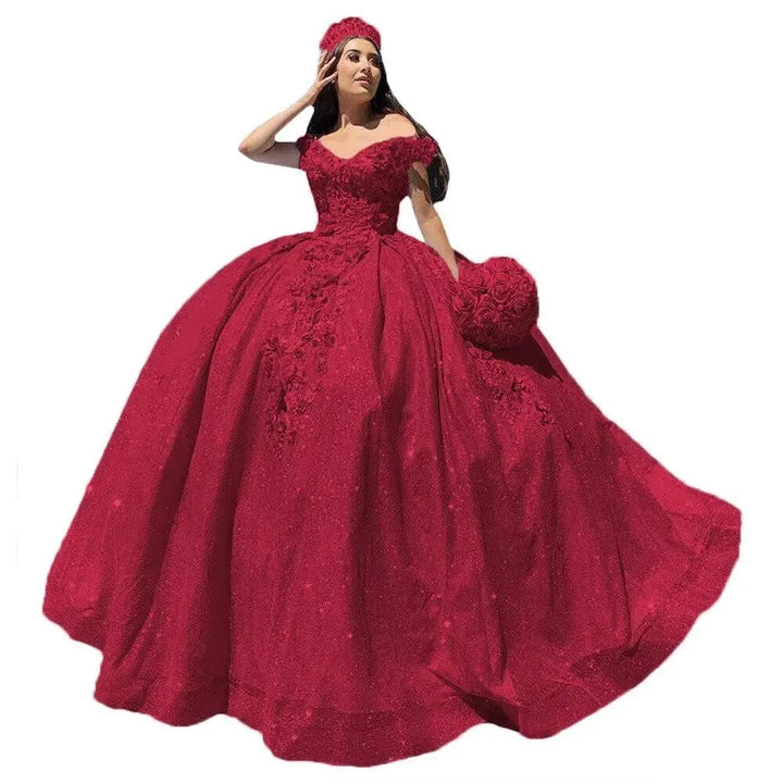 3D Floral Quinceanera Dress Sparkle Tulle Ball Gown