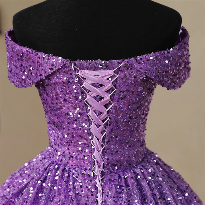 Off Shoulder Sequined Purple Quinceanera Dress