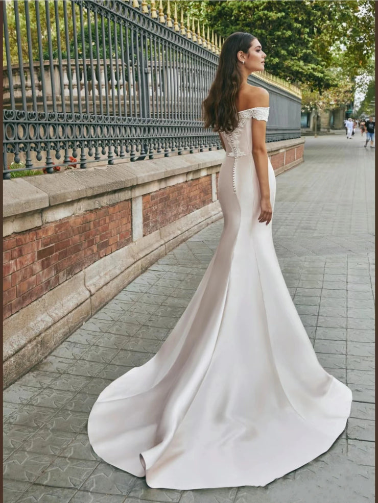 Satin Off The Shoulder Mermaid Wedding Dress