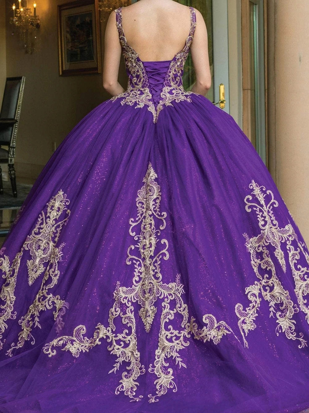 Lace-Up Shiny Floor-length Prom & Quinceanera Dress