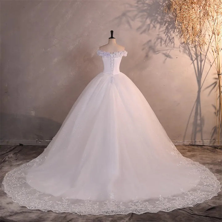 Sweet Flower Classic Boat Neck A-line Wedding Dress