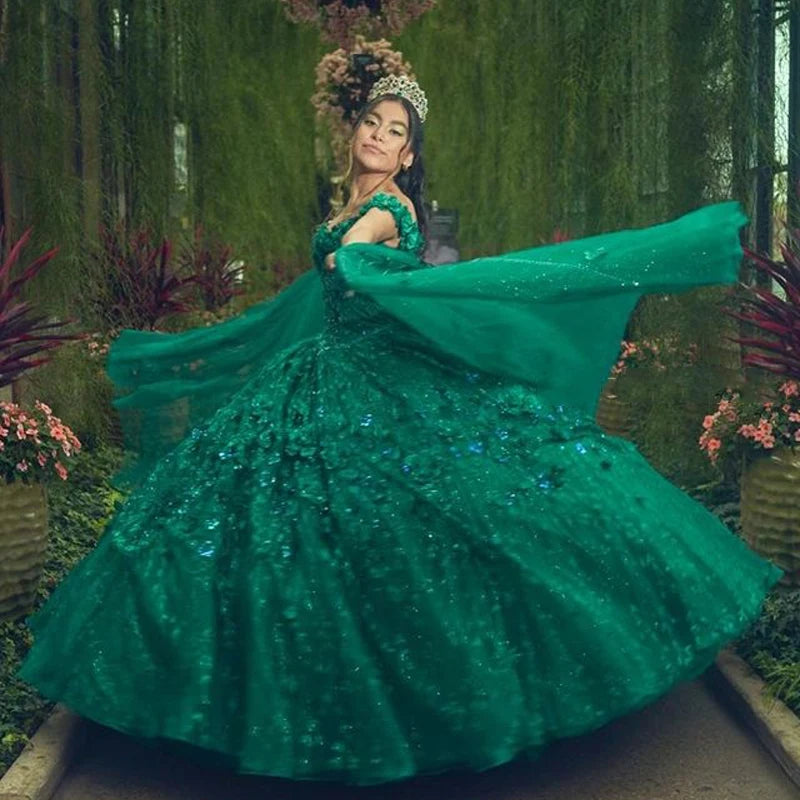 Emerald Green Quinceanera Dress With Cape