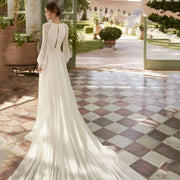 Elegant V-Neck Chiffon Long Sleeve A-Line Wedding Dress