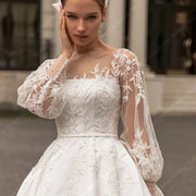 Beautiful Lace Printing Long Sleeves A-line Wedding Dress