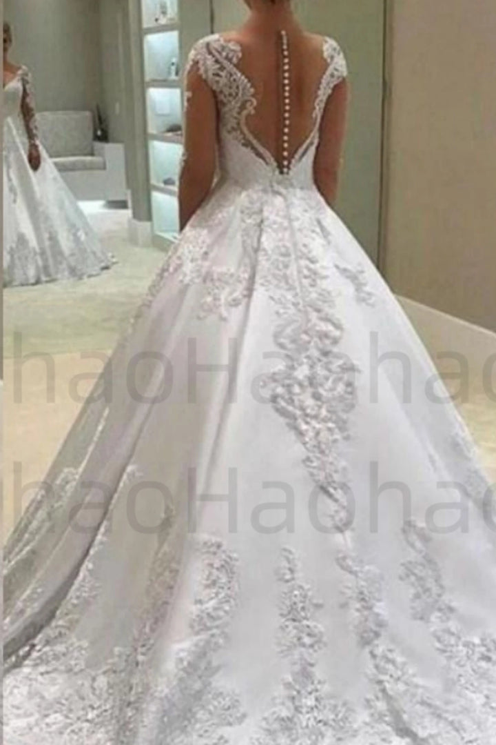 Embroidered Lace On Net Beading A-line Wedding Dress