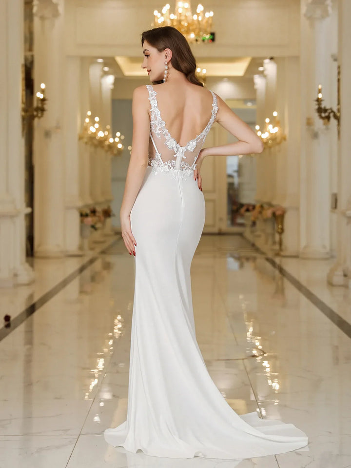 Deep V-neck Backless Mermaid Wedding Dress