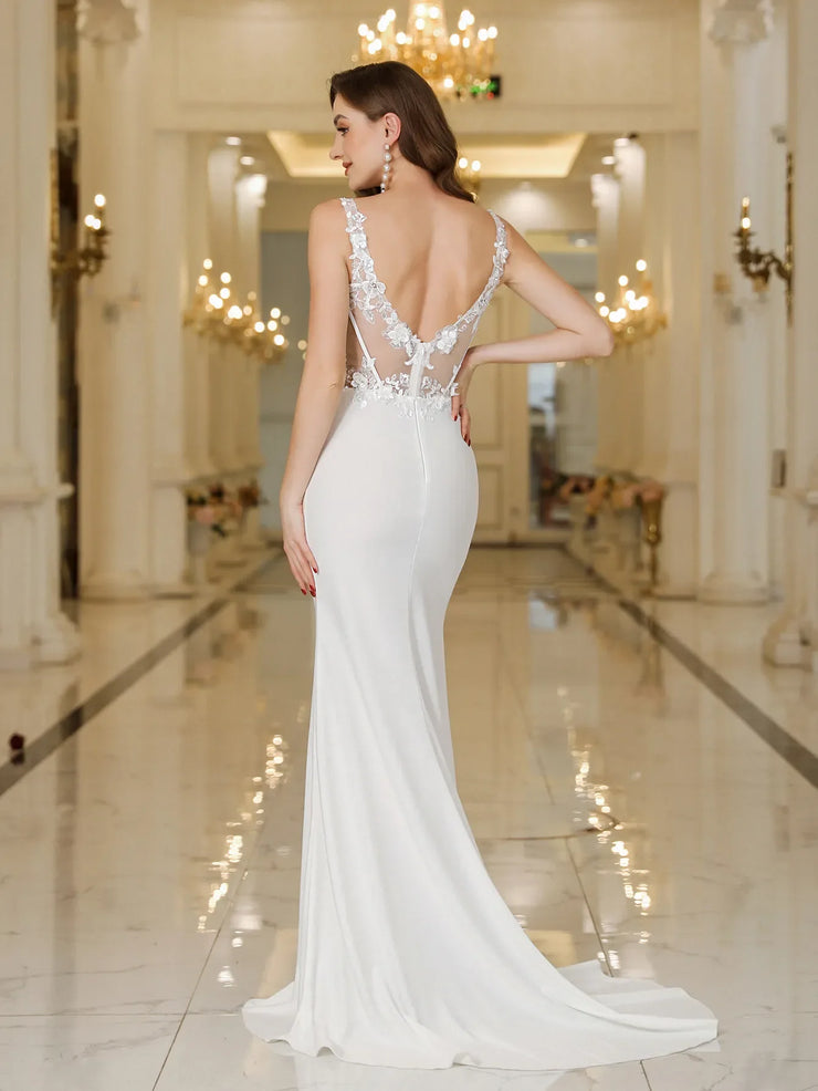 Deep V-neck Backless Mermaid Wedding Dress