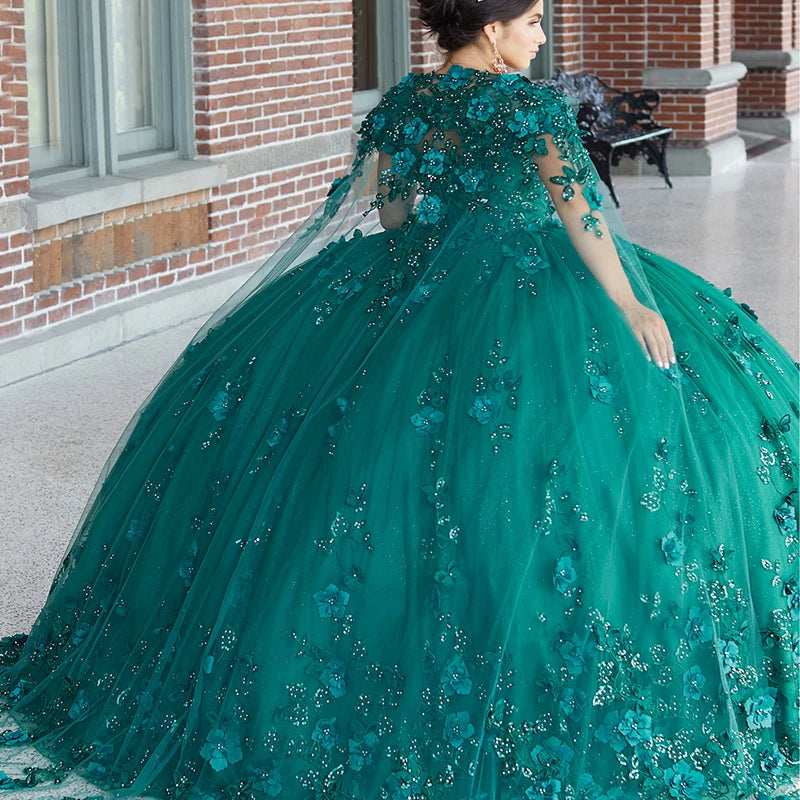 Emerald Green Quinceanera Dress With Cape