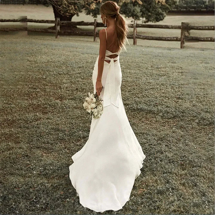 Elegant mermaid square collar Princess Wedding dress Sexy backless side slit Italian strap floor length bridal party dress