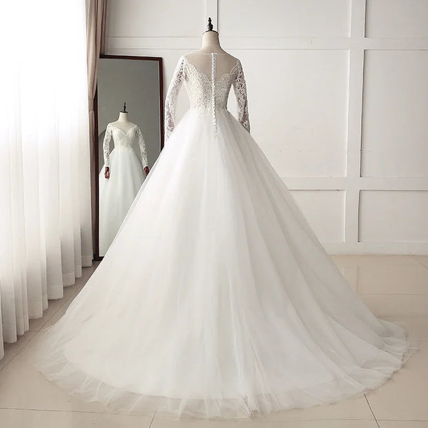 Vintage Long Sleeve Round Neck A-Line Wedding Dress