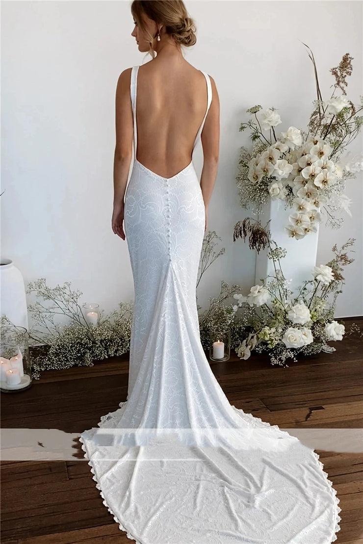 Graceful Wedding Dresses Sexy Robes V-Neck Backless Sleeveless Bridal Gowns Lace Appliques Luxury Mermaid 2024 Vestidos De Novia