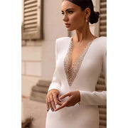 Satin Deep V-Neck Backless Floor Length Wedding Dress