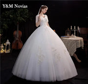 New Fashion V-neck Wedding Dress Vestidos De Novia Ivory Bride Gowns Dream Princess Simple Short Sleeve Lace Appliques