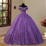 Off Shoulder Sequined Purple Quinceanera Dress