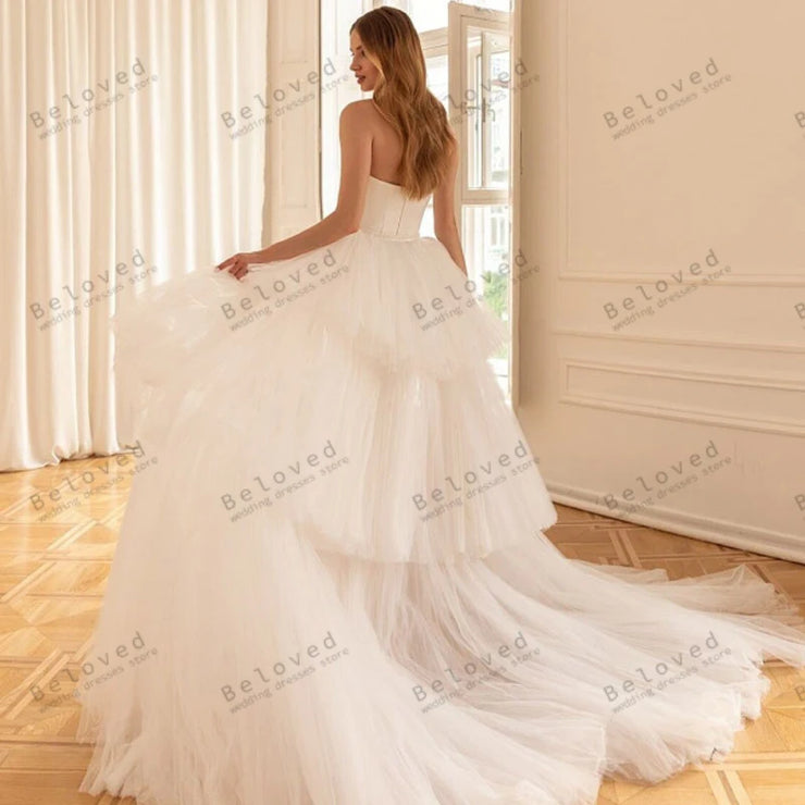 Glamorous Wedding Dresses Satin Bridal Gowns With Tulle Sweep Train Sexy Strapless Sheath Mermaid Elegant Vestidos De Novia 2024