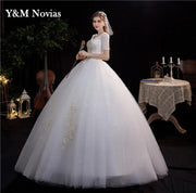 New Fashion V-neck Wedding Dress Vestidos De Novia Ivory Bride Gowns Dream Princess Simple Short Sleeve Lace Appliques