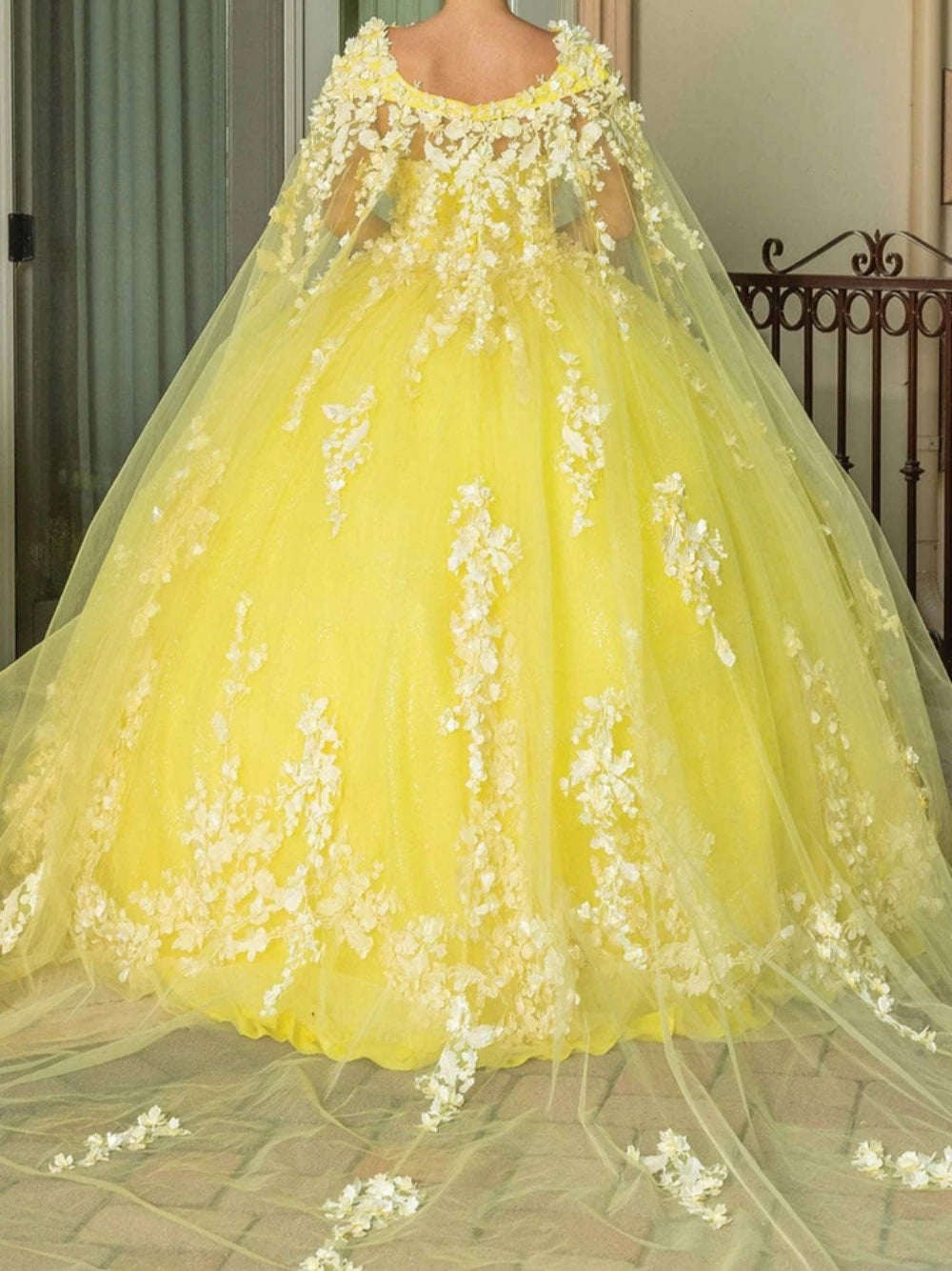 Long Cape Quinceanera &  Prom Dress