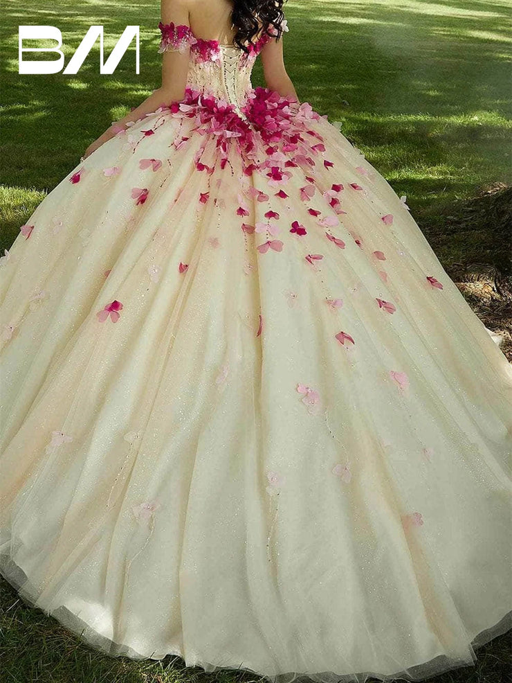 Petals Adorned Quinceanera Dress Sweet 15 16 Ballgown