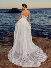 Beach  Mermaid Wedding Dress Sleeveless and Backless  With Detachable Train