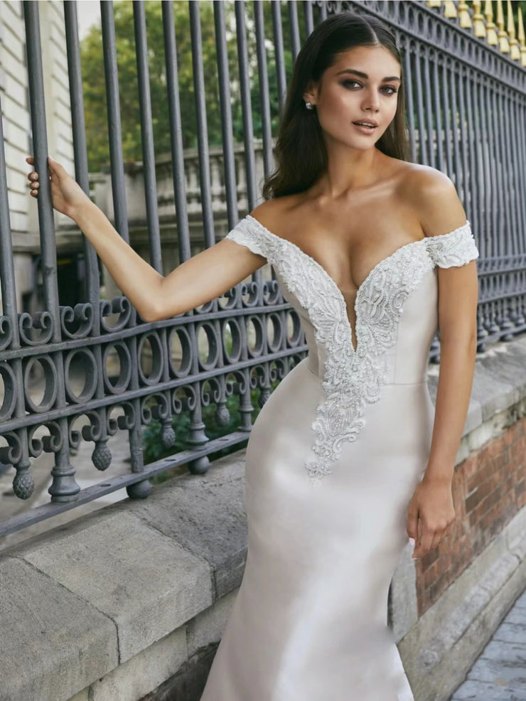 Satin Off The Shoulder Mermaid Wedding Dress