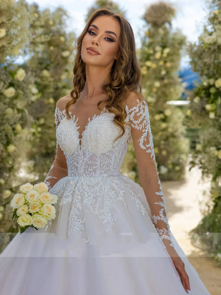 Scoop Neck Ball Gown Beaded A-line Wedding Dress