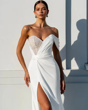 Sexy Mermaid Luxury women's Wedding Dress Sparkly V-neck backless side slit with floor length beach bridal Ball party dress