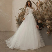 Invisible Round Neck Backless A-Line Wedding Dress