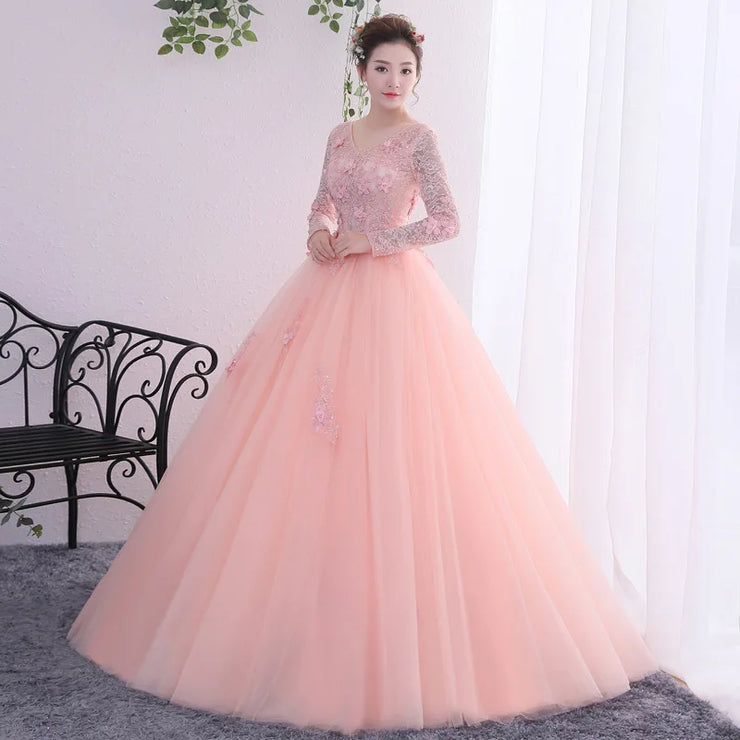 Elegant Full Sleeves with Appliques Prom & Quinceanera Dress