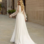 Lace Applique Fluffy Sleeves A-line Wedding Dress