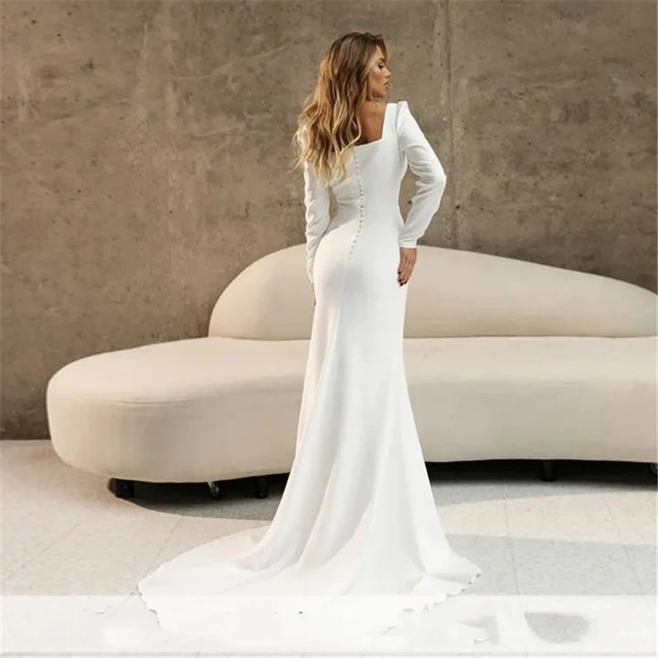 Elegant Satin Mermaid Square Collar Wedding Dress .jpg