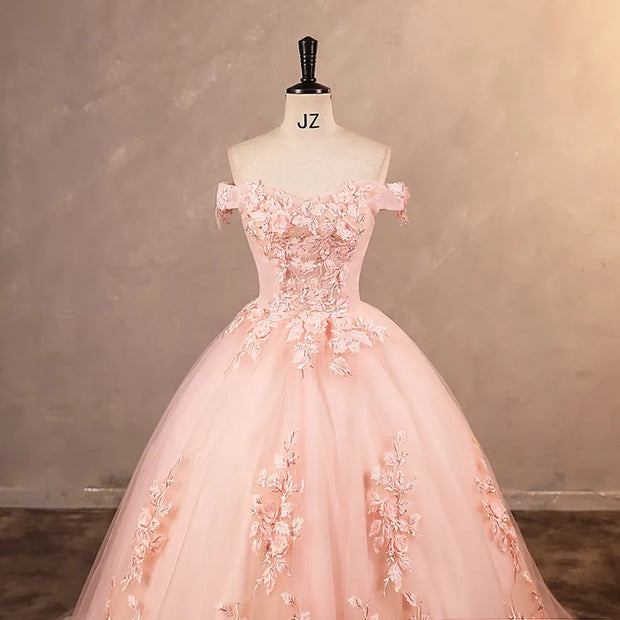 Sweet Flower Ball Gown With Tail A-line Wedding Dress