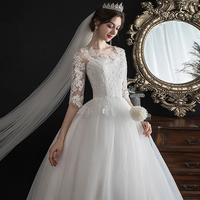 Half Sleeve Ball Gown A-line Wedding Dress