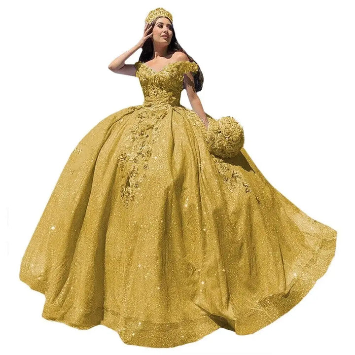 3D Floral Quinceanera Dress Sparkle Tulle Ball Gown