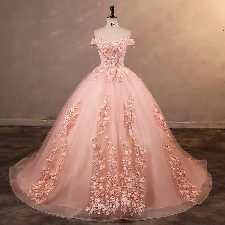 Luxury Lace Flower Ball Gown Prom & Quinceanera Dress