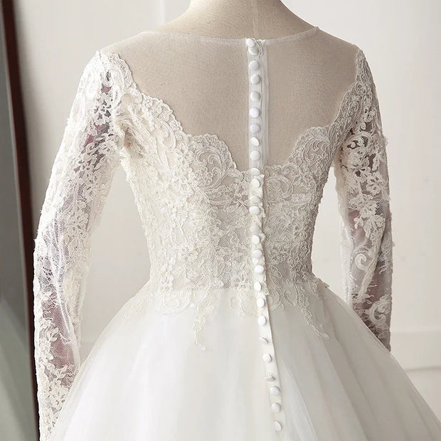 Vintage Long Sleeve Round Neck A-Line Wedding Dress