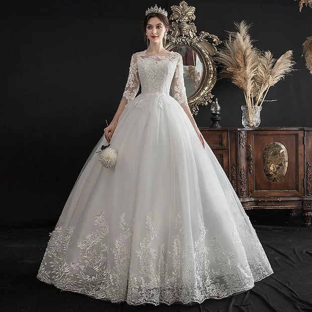 Half Sleeve Ball Gown A-line Wedding Dress