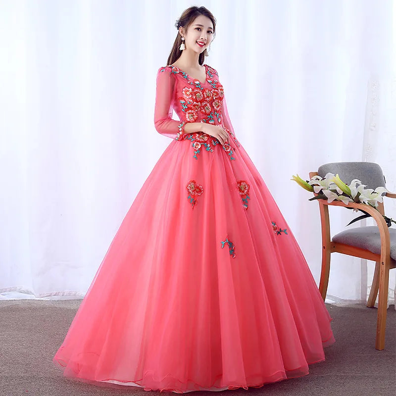 Elegant A Line V Neck Long Sleeves Quinceanera Dress