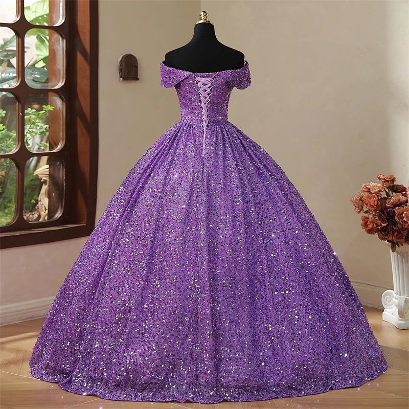 Off Shoulder Sequined Purple Quinceanera Dress