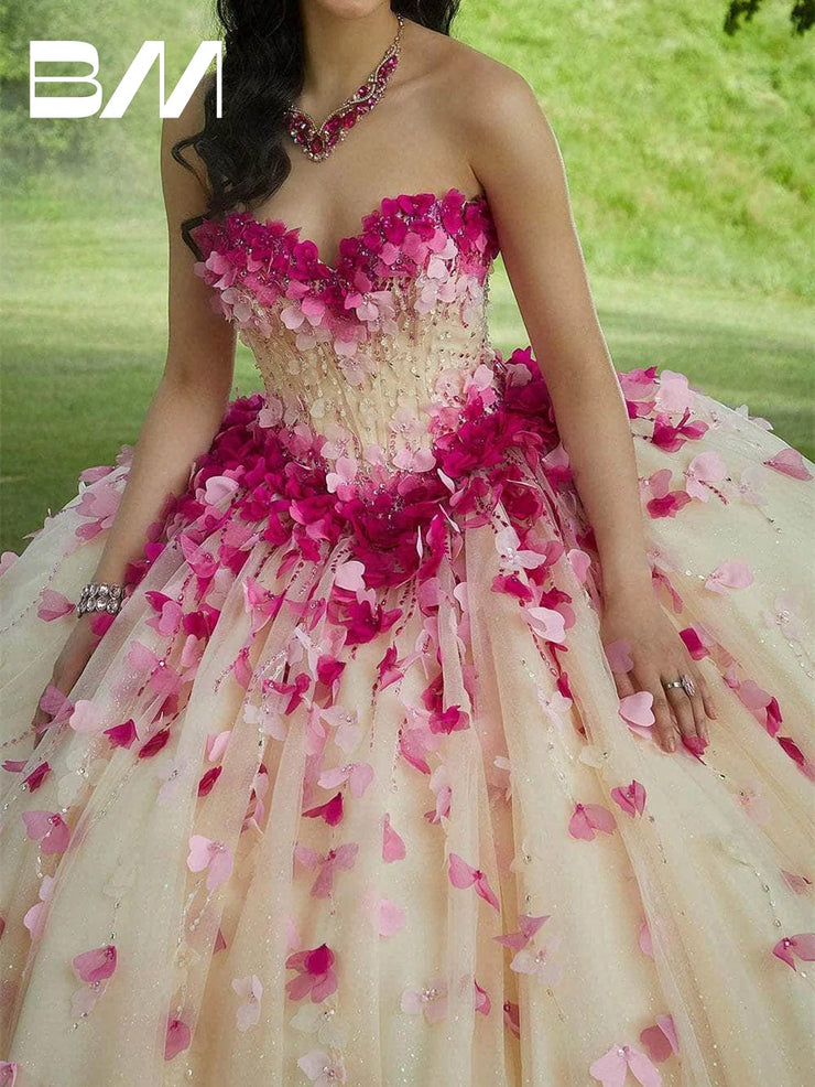 Petals Adorned Quinceanera Dress Sweet 15 16 Ballgown