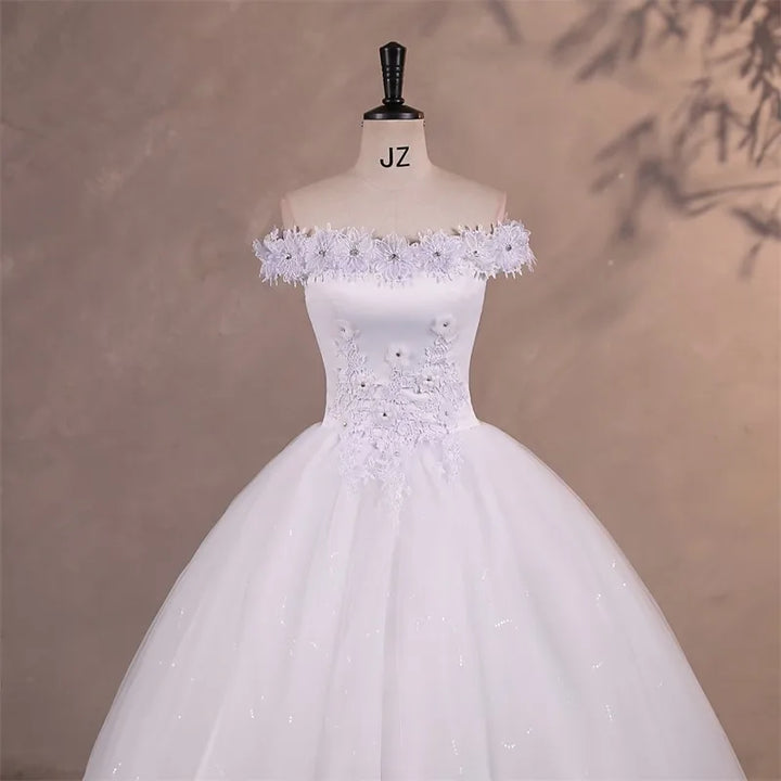 Sweet Flower Classic Boat Neck A-line Wedding Dress