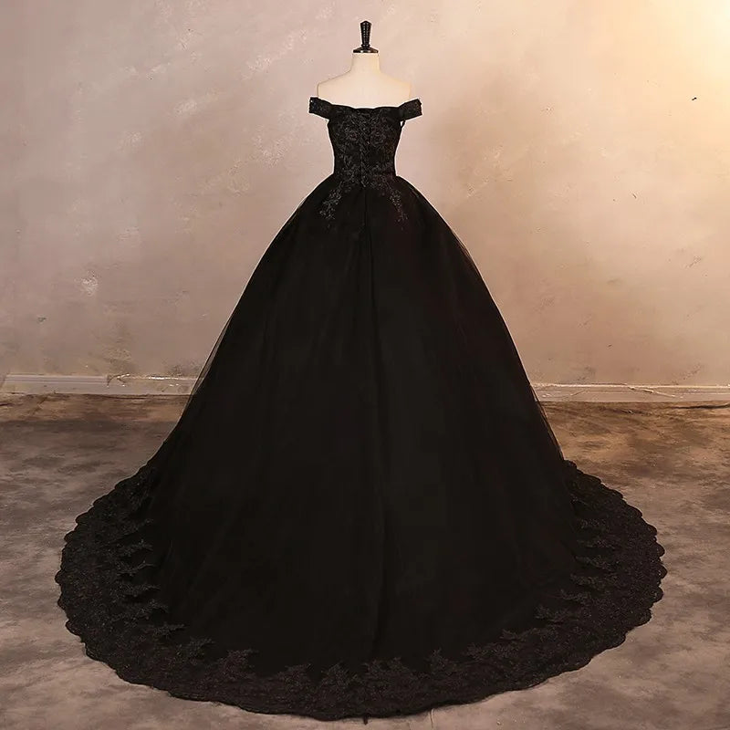 Black Elegant Off The Shoulder A-line Wedding Dress