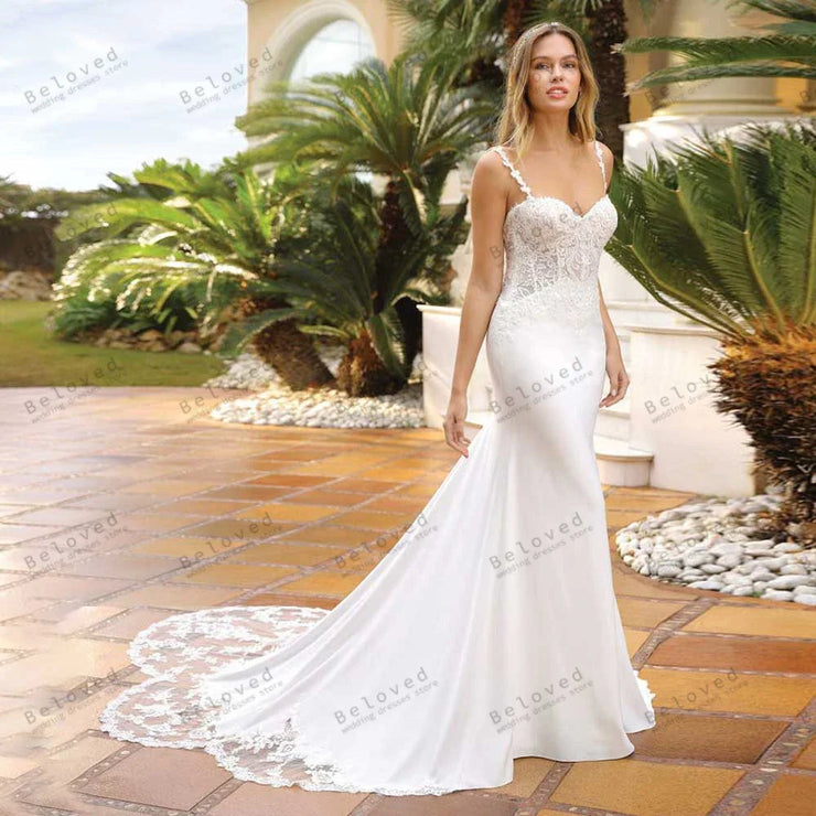 Spaghetti Straps Backless Mermaid Wedding Dress