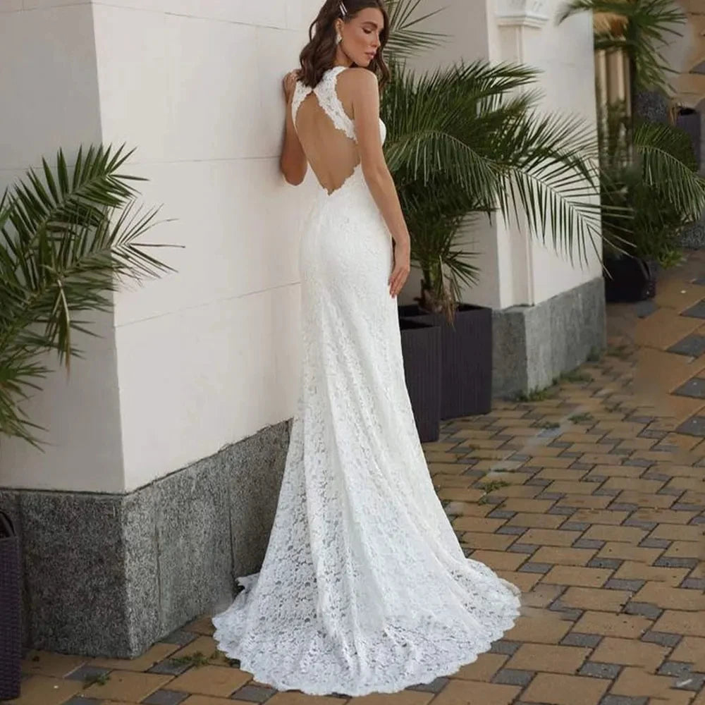 Side Slit Lace Appliques Mermaid Wedding Dress