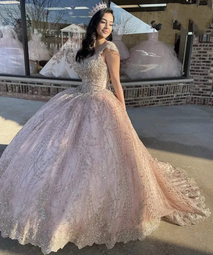 Pink V-Neck Sweet 16 Quinceanera Dress