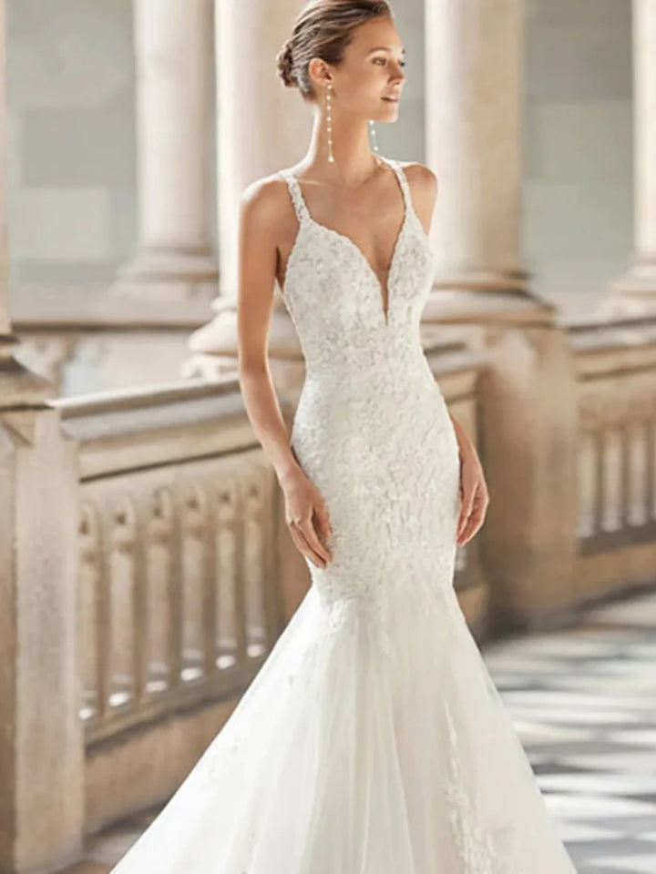 Romantic Luxury Wedding Dresses Sweetheart Bridal Gowns 2024 Spaghetti Straps Vintage Mermaid Lace Appliques  Vestidos De Novia